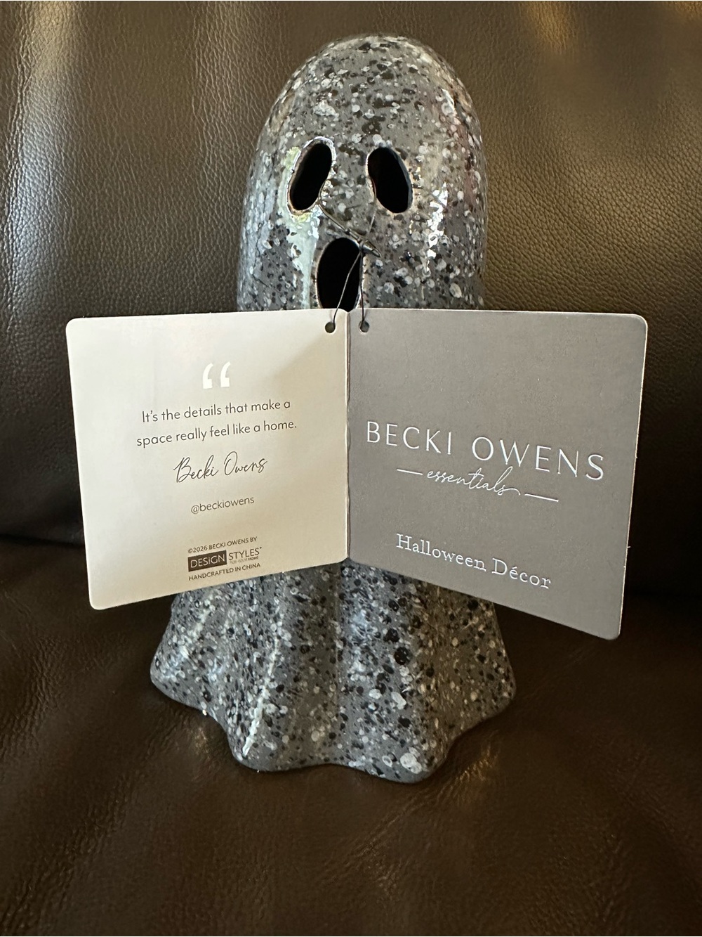 Becky Owens Gray Ceramic Ghost Halloween Decor 9” NWT - Picture 6 of 8